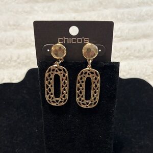 Chico's Gold Openwork Oval Drop Earrings